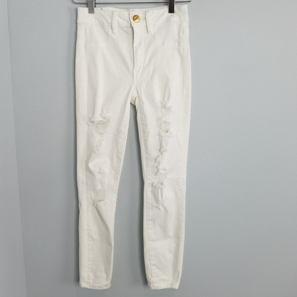 American Eagle Hi Rise Jegging Crop White Ripped 2